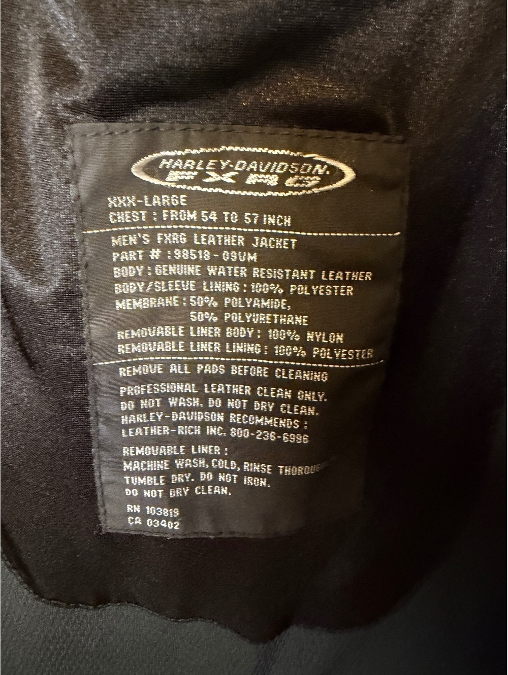 Harley-Davidson FXRG Black Leather Moto Jacket Mens 3X XXXL - Picture 8 of 8